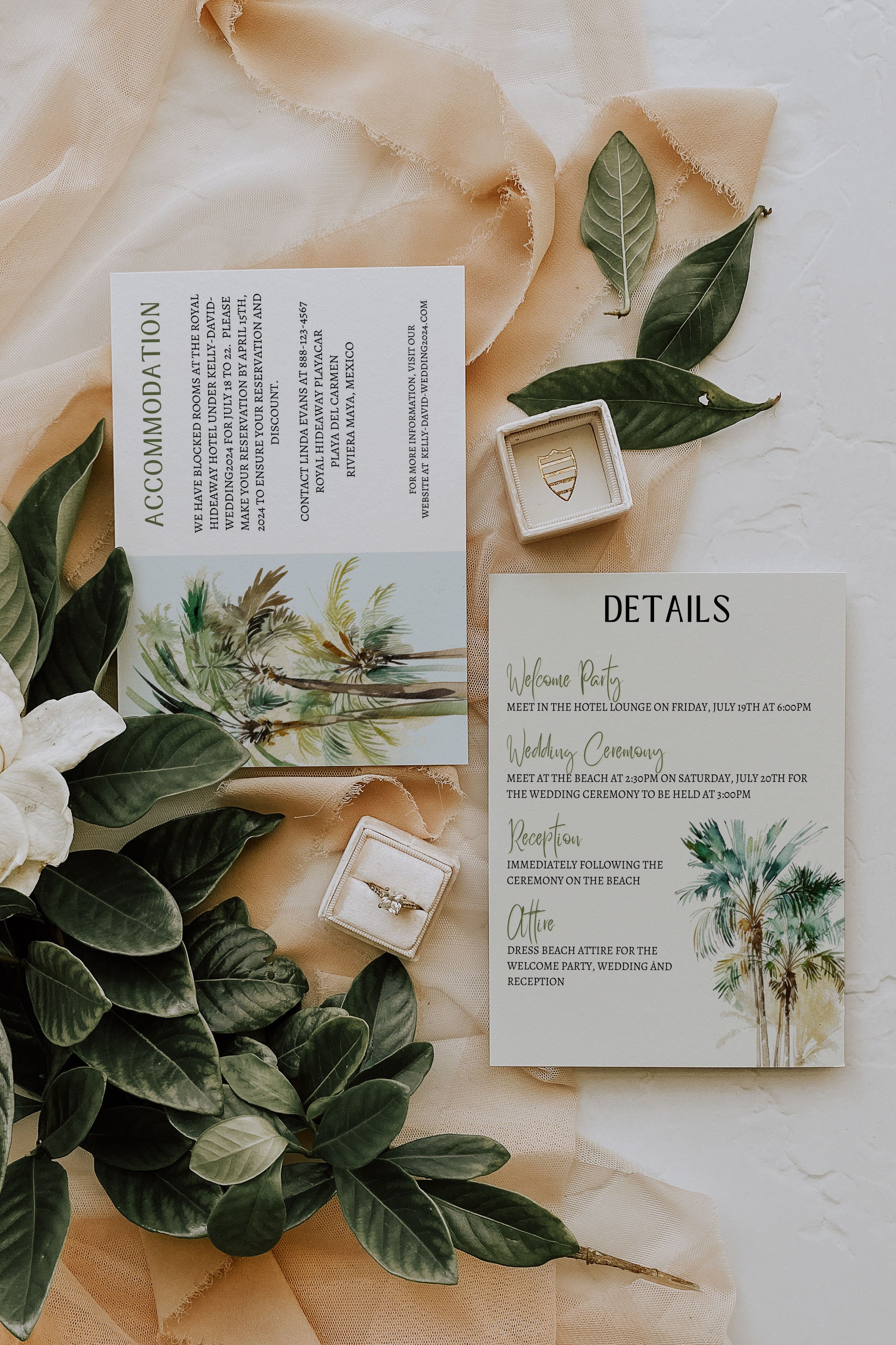 Beach Tropical Palm Trees Watercolour Destination Wedding Save the Date ...