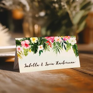 Marque-places numériques pour mariage, aquarelle florale tropicale à destination de la plage - « TROPICAL LUSH »