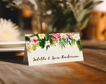 Digital Tropical Floral Watercolor Beach Destination Wedding Place cards - 'TROPICAL LUSH"