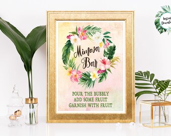 Digital "Instant Download" Tropical Floral Watercolor Beach Destination Mimosa Bar Sign 8x10 - 'TROPICAL LUSH"