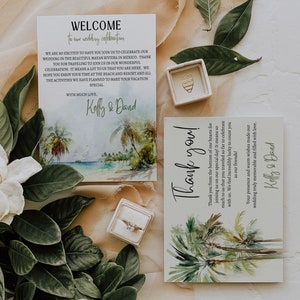 Beach Tropical Palm Trees Watercolour Destination Wedding Save the Date ...