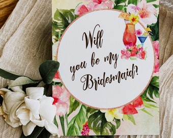 Digital "Instant Download" Tropical Floral Watercolor Beach Destination "Will you be my Bridesmaid" Invitation 5 - 'TROPICAL LUSH"