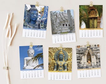 2027 5x7" Printable Travel Photo Desktop Calendar of Temples in Thailand - Instant Download