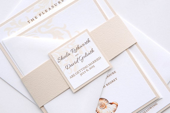 Sea Shell Invitation And Rsvp Beach Destination Wedding Suite Etsy