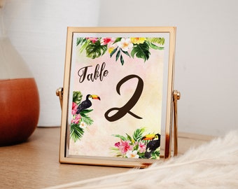 Digital Tropical Floral Watercolor Beach Destination Wedding 5x7" or 8x10" Table Number - 'TROPICAL LUSH"