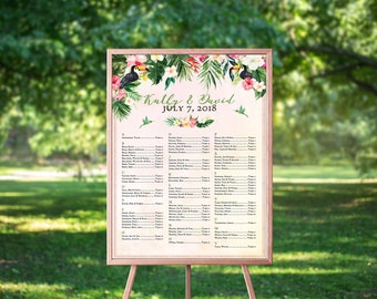 Digital Tropical Floral Watercolor Beach Destination Seating Chart - Multiple Sizes - 'TROPICAL LUSH"