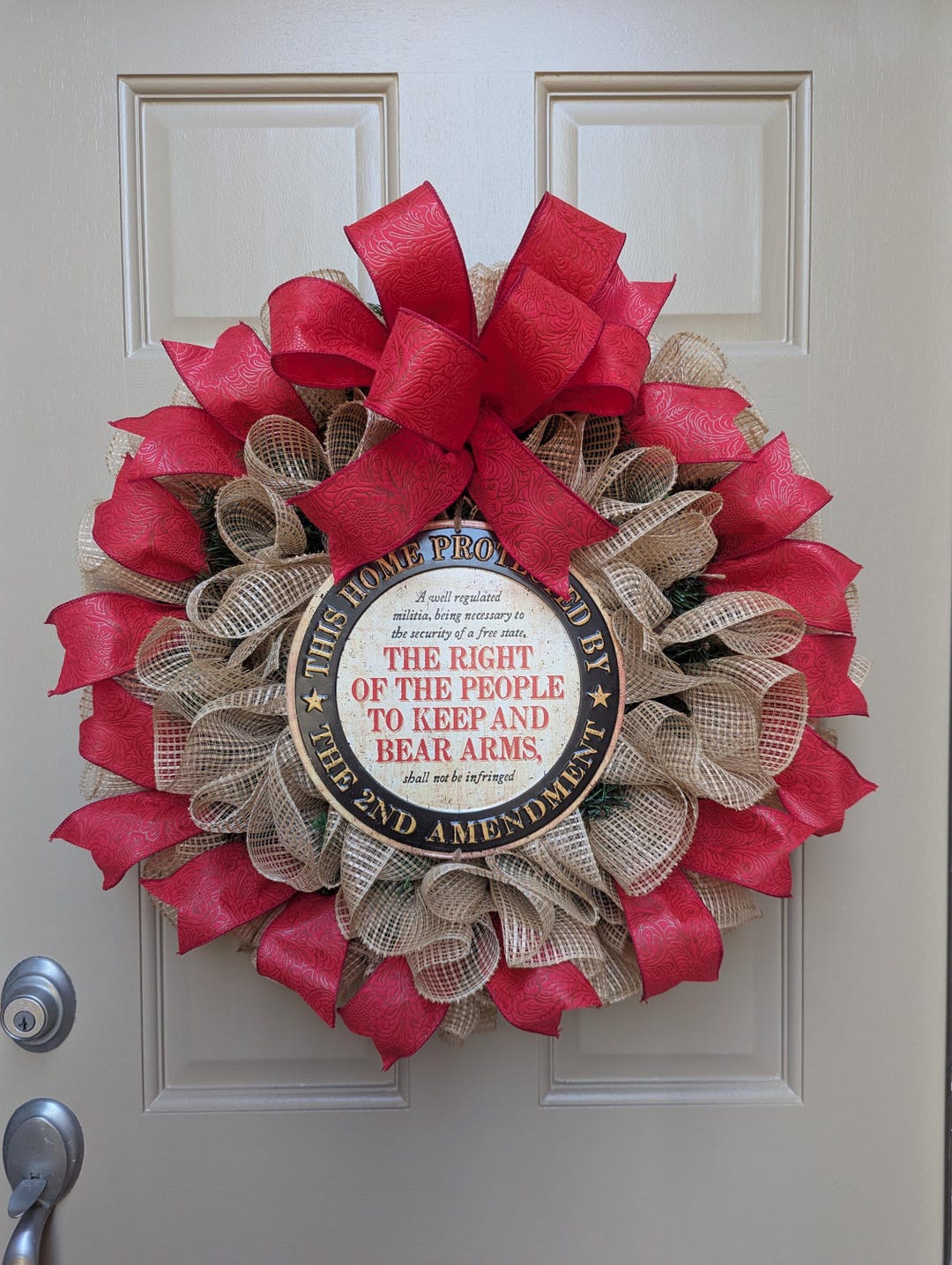 2nd Amendment Wreath | Rustic Burlap & Red Ribbon Patriotic Door Décor ...