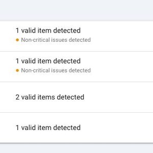 May include: Screenshot of a Google Search Console report showing the status of website enhancements and experience. The report shows that product snippets, merchant listings, breadcrumbs, and sitelinks searchbox have been detected and are valid. The report also shows that there are non-critical issues detected for product snippets and merchant listings.
