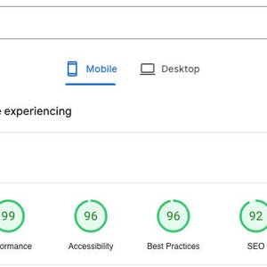 May include: Screenshot of a website performance analysis tool showing a score of 99 for performance, 96 for accessibility, 96 for best practices, and 92 for SEO. The website URL is jobimporter.com.