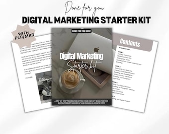 May include: A digital marketing starter kit guide with a 4-step process for getting your own DIY digital product business up and running in 4 simple steps. The guide includes a week-by-week breakdown of tasks, including creating your vision, setting up your stock, creating your digital product, marketing your digital product, and connecting with Instagram.