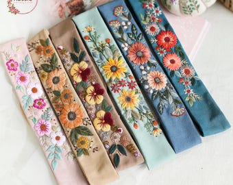 Hand Embroidered Linen Headband: Floral Hair Accessory