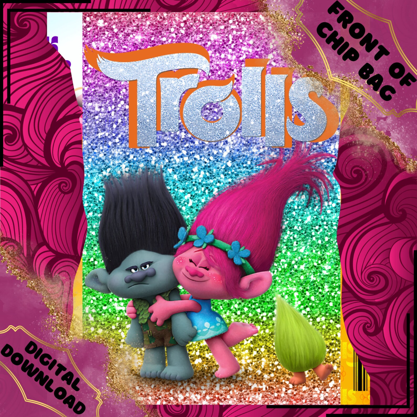 Trolls Digital Download DIY Printable Party Favors Kid's Birthday Chip ...