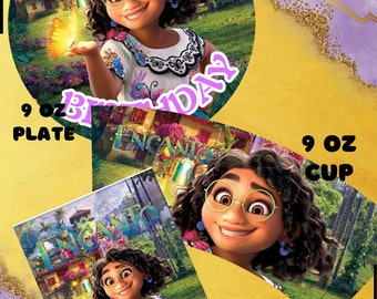 DIY Encanto digital download printable party favors kid's birthday party event 9oz plate 9oz cup and gift bag party package bundle templates
