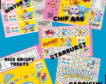 WORD PARTY digital download DIY chip bag water bottle rice krispy Capri sun starburst party favor party package bundle kids birthday party