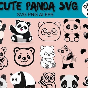 300 lindos pandas svg, lindos pandas bebés svg, lindos animales svg, panda svg cut, panda clipart, archivos para Cricut, png dxf jpg eps