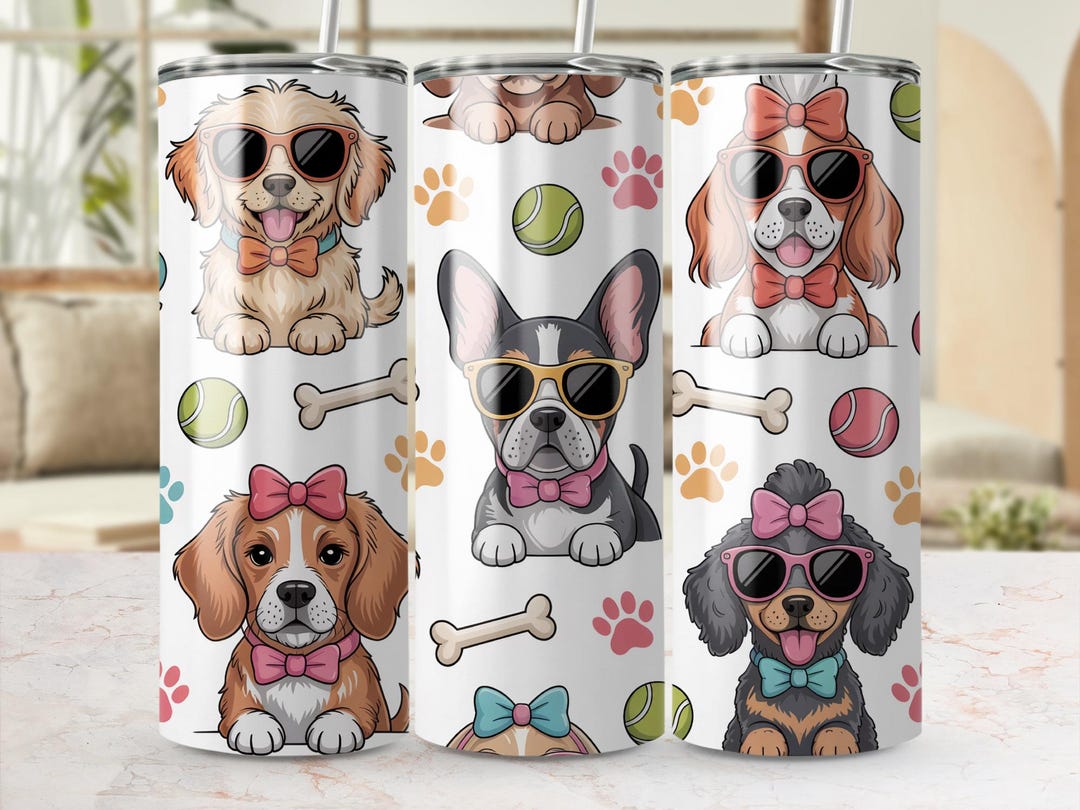Cute Puppies Tumbler Wrap PNG 20oz Sublimation Design Funny Dog Digital ...