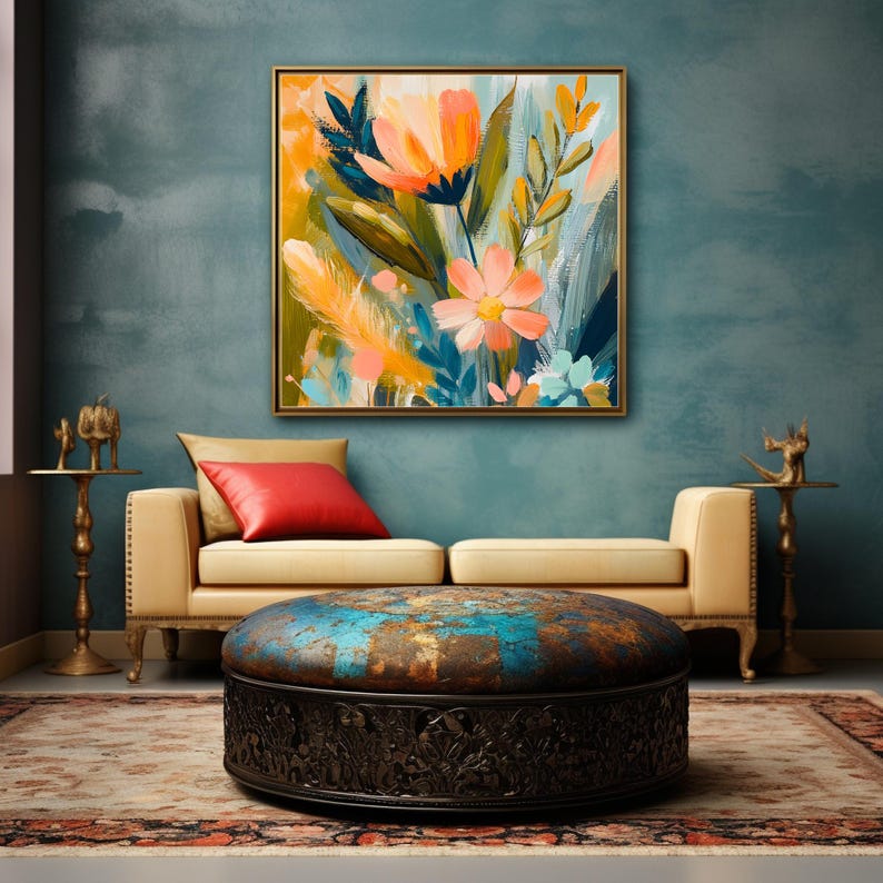 Vibrant Floral Oil Painting Digital Wall Art Bundle Colorful Boho Wall ...