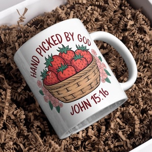 Met de hand geplukt door God PNG bundel christelijke clipart aardbei mand schrift kinderkamer kunst boerderij afdrukbare motiverende muur decor set