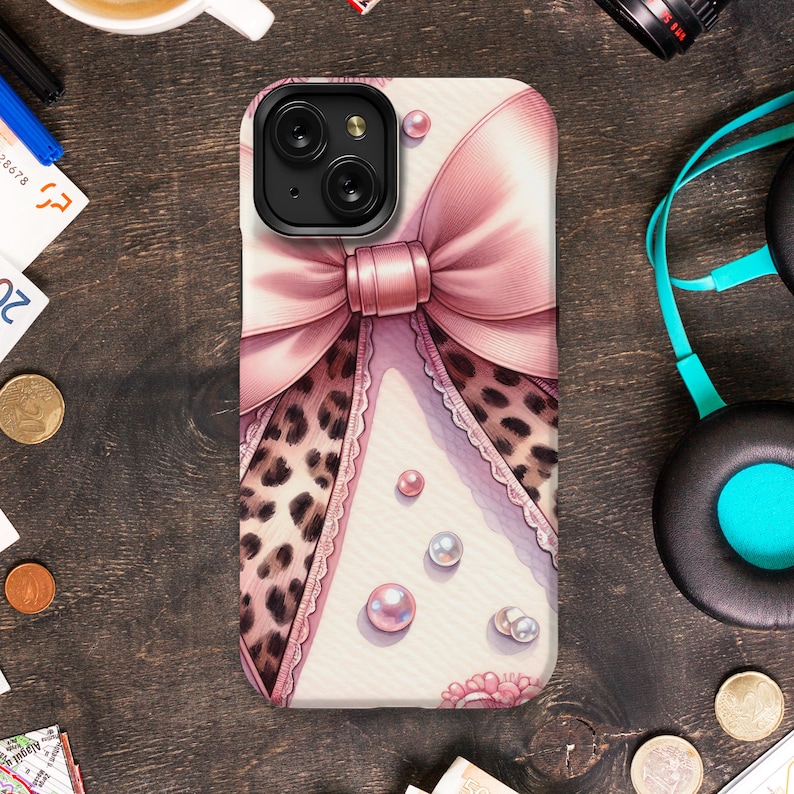 Chic Leopard Print and Pink Bow Phone Case, Stylish Women's Accessory, Unique Gift Idea