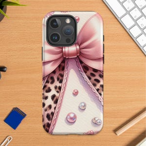 Chic Leopard Print and Pink Bow Phone Case, Stylish Protective Cover for iPhone