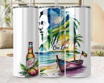 Jamaica Tumbler Wrap PNG One Love Design Caribbean Island Sublimation PNG Tropical Beach Instant Digital Download Printable