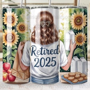 Retired 2025 Digital Image, Sunflower Art, Retirement Gift Idea, Celebration Digital Download, Apple, Milk, Cookies, Brown Hair