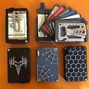 3D printed, modular, thin, utility, wallet, credit card organizer, minimalist, Fan Open, High Tech, Deer, Skull, Dog Paws, Shark Fin, Modern