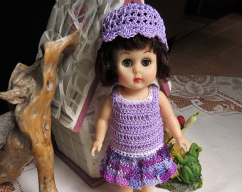 Crochet clothes Vogue Ginny Alexander Doll 7.5 8 inch slim baby doll Dress Drop Waist Hat Purple Lavender Violet