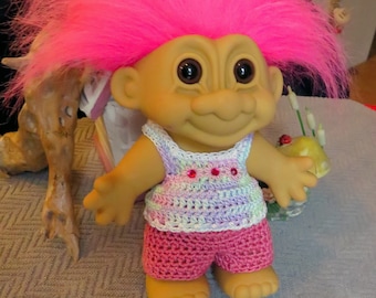 Crochet 2 piece for 6 3/4 7 inch Troll doll Tank Top Pants