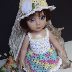 Crochet clothes 10 inch Tonner Ann Estelle Patsy Sophie Doll Sun Dress Hat Red White Yellow Blue Purple Green Pastel