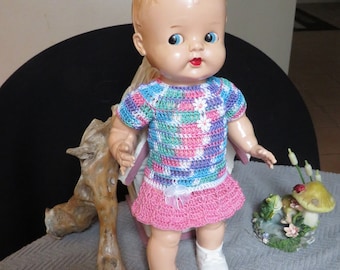 Crochet 2 piece outfit for 11 inch Boopsie 50's Doll Dress Drop Waist Short Sleeves Flared Skirt Panty