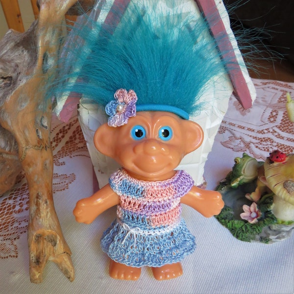 Crochet clothes for 4 1/4 inch Russ Troll doll Dress Drop Waist Headband