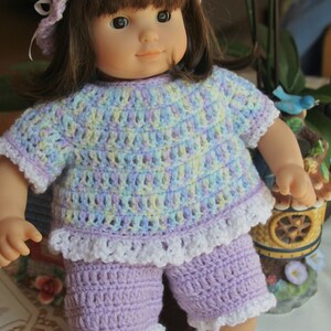 Crochet outfit for 15 16 inch American Girl Bitty Baby Doll Short Set with Ruffles Purple Blue Yellow White