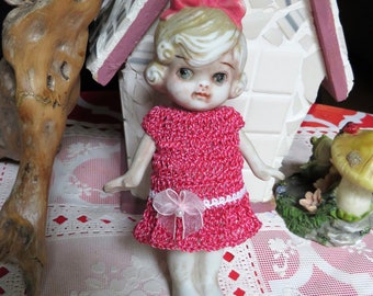 crochet Dress for 5 1/2  5.5 inch BFC Bow Kewpie Girl Frozen Charlotte Bisque doll  Dress Drop Waist round neckline