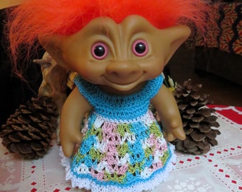 Crochet clothes for 7 3/4 8 inch Ace Troll doll Dress Empire christmas