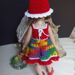 Crochet clothes 10 inch Tonner Ann Estelle Patsy Sophie Doll Sun Dress Hat Red White Yellow Blue Purple Green image 6