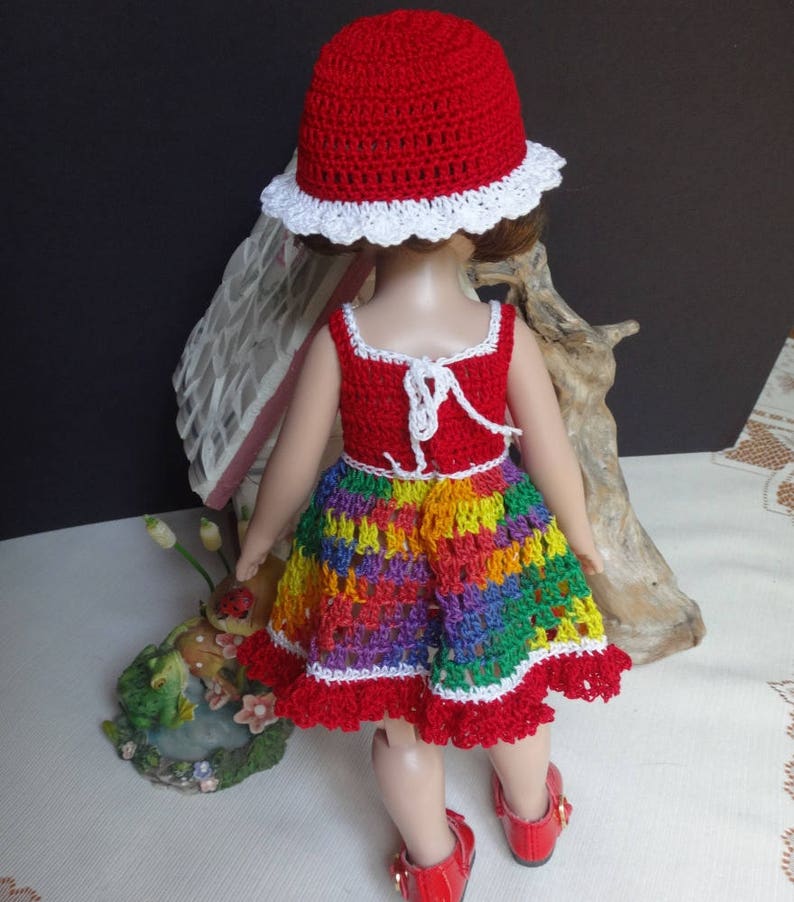 Crochet clothes 10 inch Tonner Ann Estelle Patsy Sophie Doll Sun Dress Hat Red White Yellow Blue Purple Green image 6