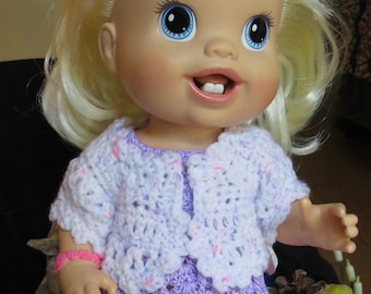 Baby Alive crochet doll clothes 12 13 inch Princess New Teeth Short Sweater Jacket Scallop Edge Slip on