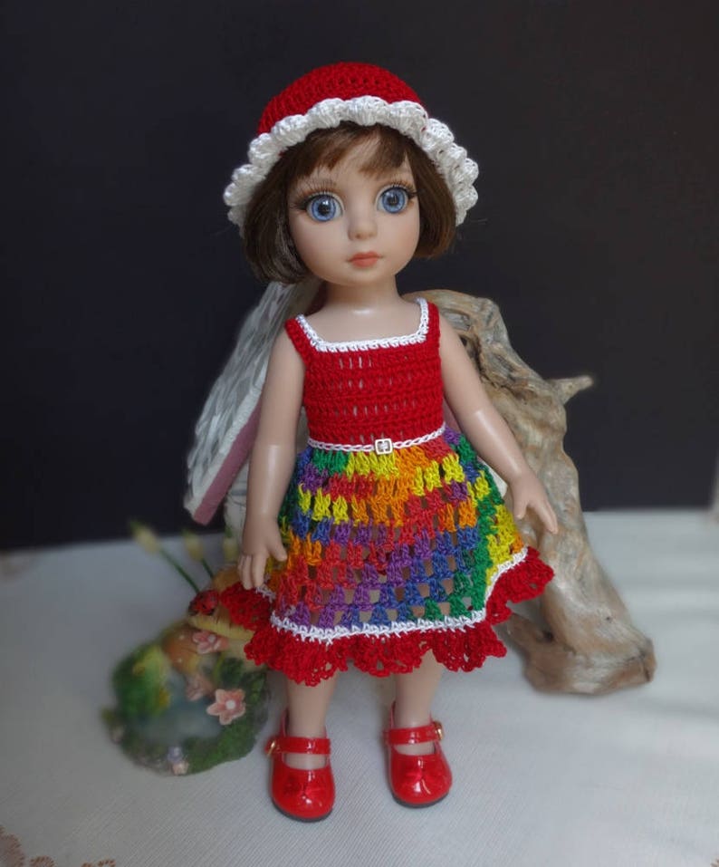 Crochet clothes 10 inch Tonner Ann Estelle Patsy Sophie Doll Sun Dress Hat Red White Yellow Blue Purple Green Red