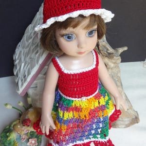 Crochet clothes 10 inch Tonner Ann Estelle Patsy Sophie Doll Sun Dress Hat Red White Yellow Blue Purple Green image 4