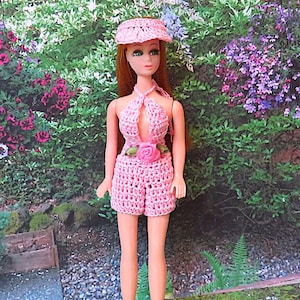 Crochet clothes for 6.5 6 1/2" inch TD Dawn Doll Halter Top Shorts Visor