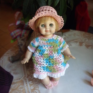 crochet cothes for 12 13 inch Vogue Littlest Angel baby doll Thread Dress Hat Panty Booty Pink Blue Green White