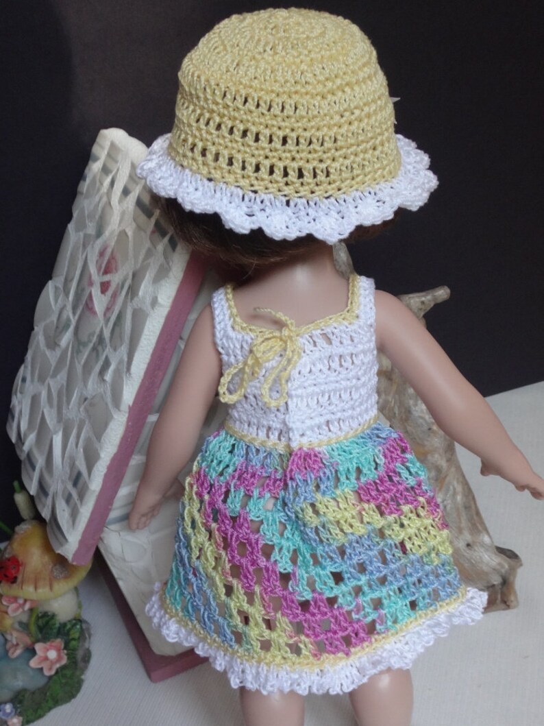 Crochet clothes 10 inch Tonner Ann Estelle Patsy Sophie Doll Sun Dress Hat Red White Yellow Blue Purple Green image 10