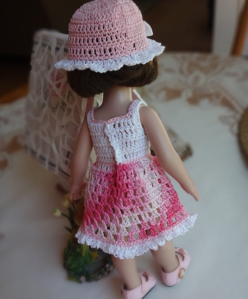 Crochet clothes 10 inch Tonner Ann Estelle Patsy Sophie Doll Sun Dress Hat Red White Yellow Blue Purple Green image 8