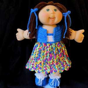 Crochet Doll clothes: 17-18 inch 5-Piece Dress, Shrug, Panty Shoes for Cabbage Patch Kids
