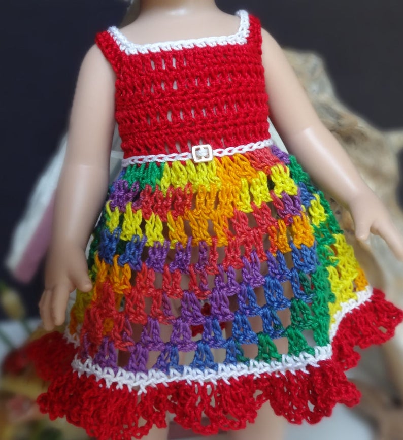 Crochet clothes 10 inch Tonner Ann Estelle Patsy Sophie Doll Sun Dress Hat Red White Yellow Blue Purple Green image 3