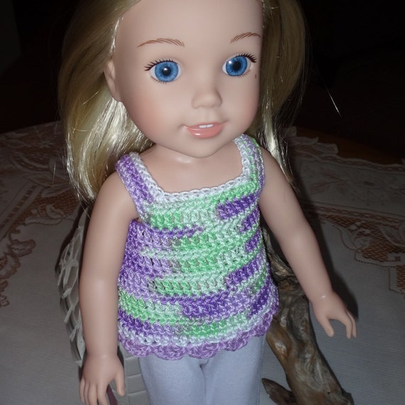 Crochet outfit 14 15 inch AG Wellie Wishers Doll one piece Swimsuit Ruffle Rainbow Pink