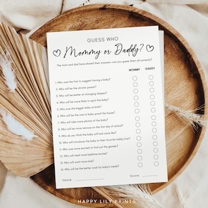 Guess Who Mommy or Daddy Game, Editable Mommy or Daddy Template, Baby Shower Party Game, Who Said It Trivia Minimalist Baby Shower Game BSS1