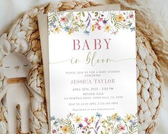 Baby in Bloom Invitation, Baby in Bloom Baby Shower, Wildflower Baby Shower Invite, Baby Girl Shower Invitation, Girl Baby Brunch BS01