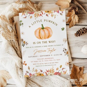 A Little Pumpkin Is On Its Way Invite, Editable Pumpkin Baby Shower Invitation, Fall Baby Shower Invite, Autumn Invite, Boho Baby Shower